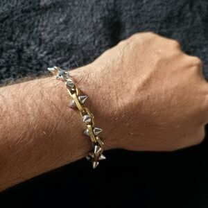 New Stainless Steel Gold and Silver Spike Bracelet